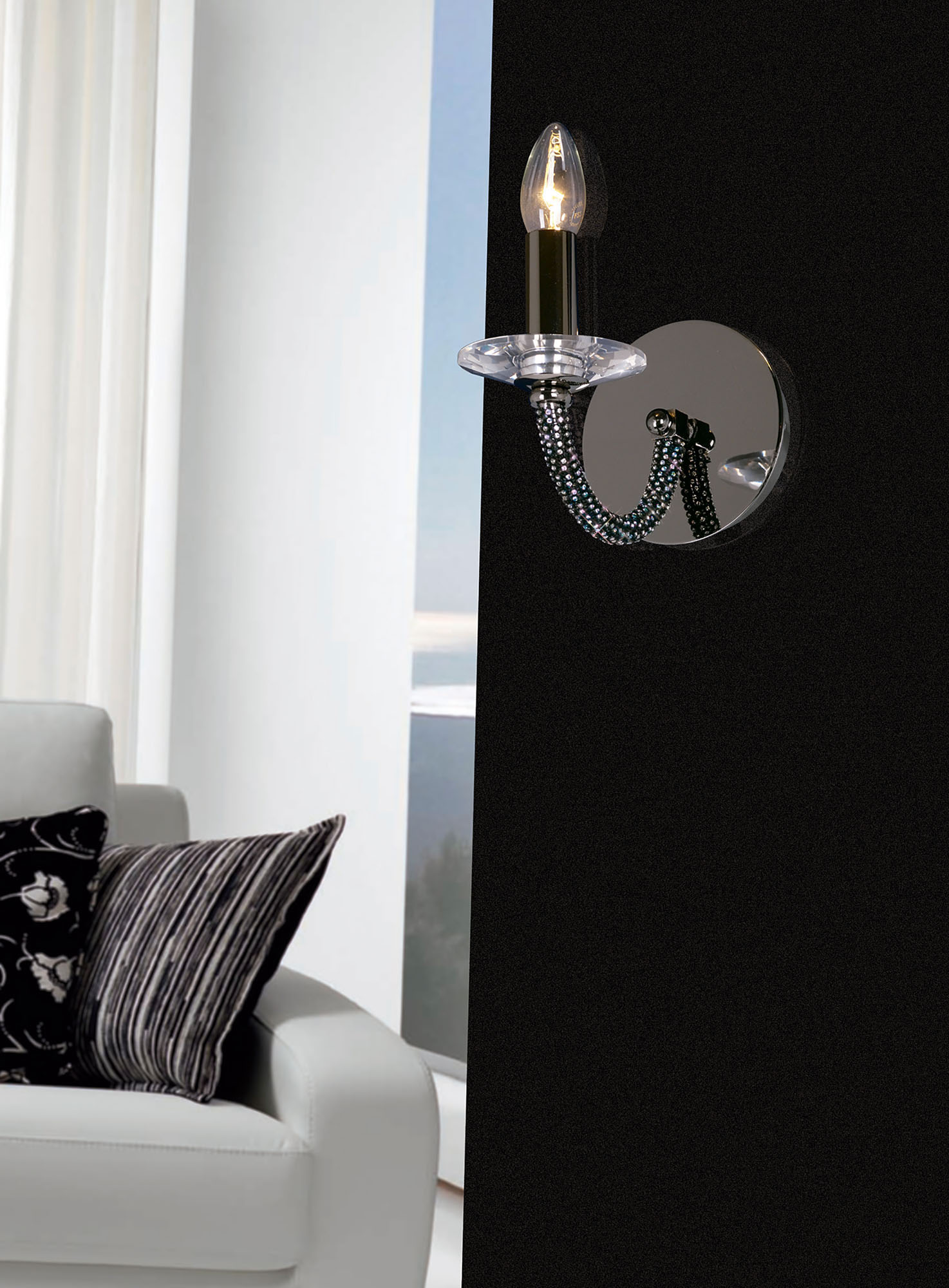 Elena Black Chrome Crystal Wall Lights Diyas Armed Wall Lights